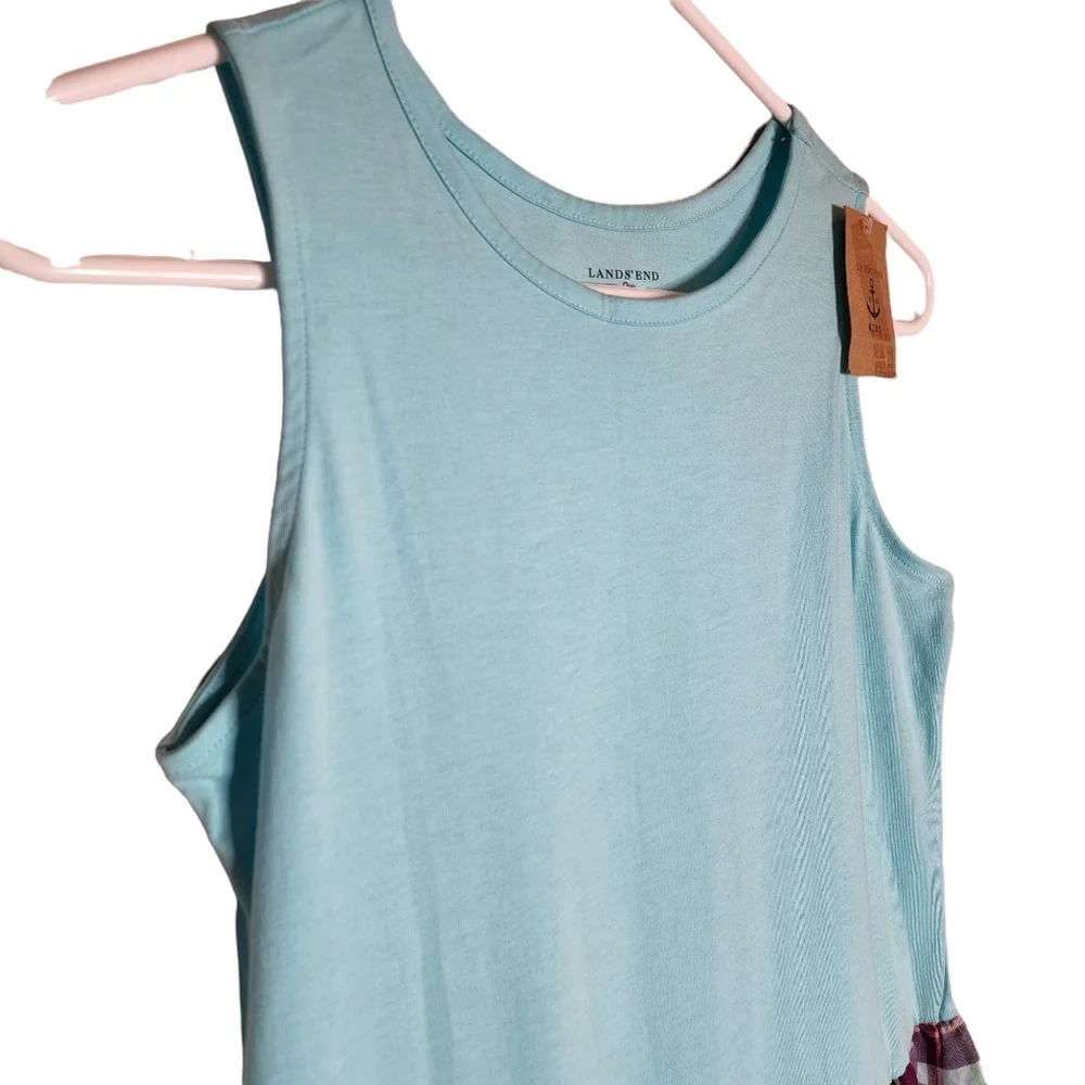 NWT Lands' End Dress 100% Cotton Sleeveless Blue Plaid Kids Youth Size‎ 14